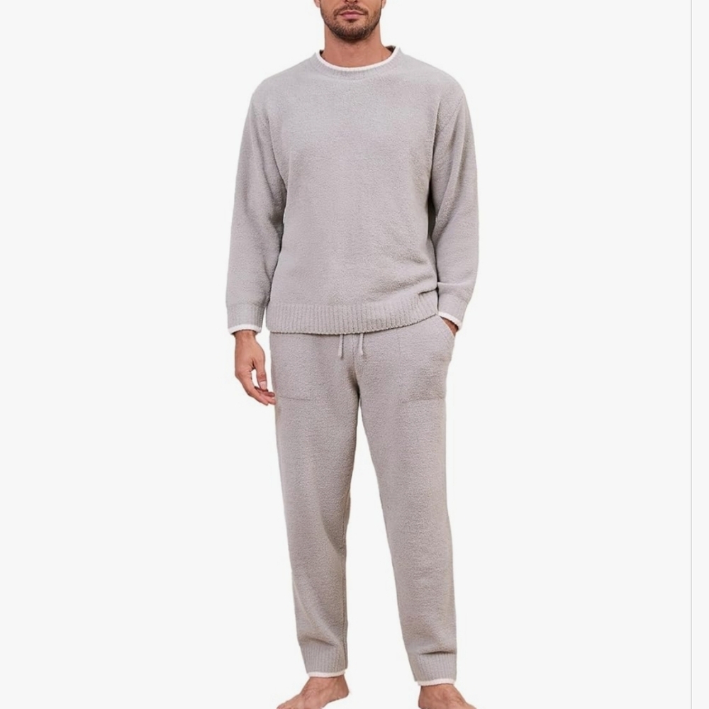 NWT Snuggle Sac Mens Pajamas Cozy Warm Knit Lounge Set M 😀